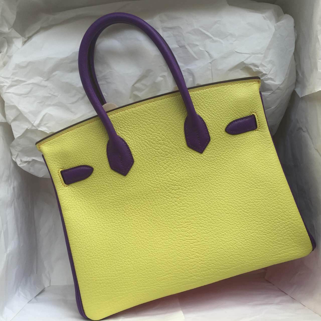 Cheap Hermes Birkin Bag 30cm Purple &#038; Yellow &#038; Pink Chevre Leather Handbag
