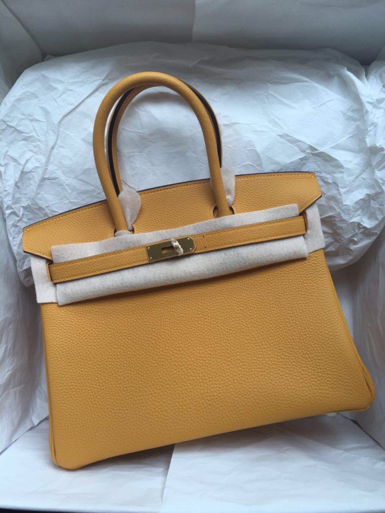 Hermes Birkin Bag Mustard Yellow Togo Leather Tote Handbag  30cm