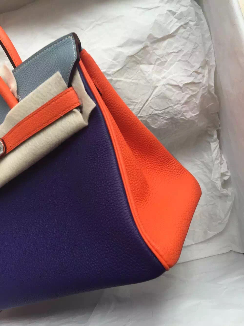 9K Iris Purple/J7 Blue Lin/Orange Togo Leather Hermes Birkin Bag 30cm