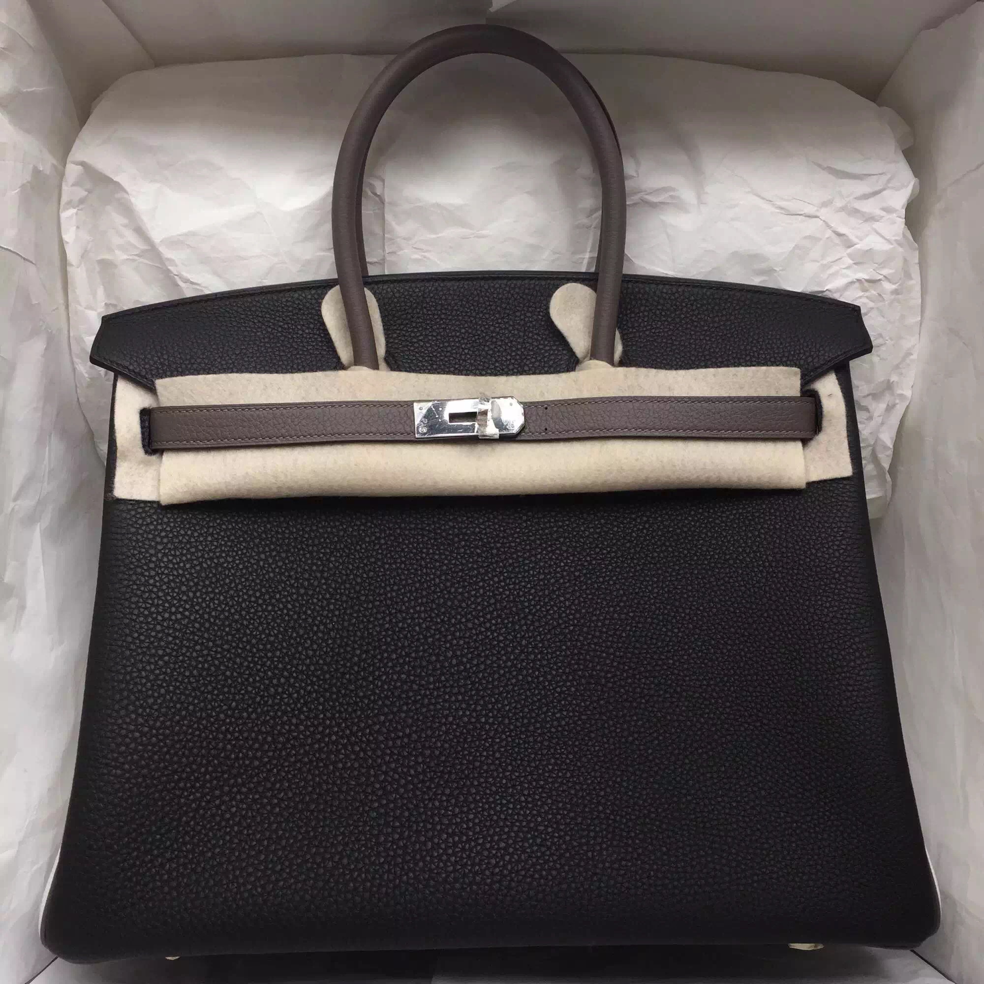 Discount Hermes Black/White/Etain Grey Togo Leather Birkin Bag 30cm Online