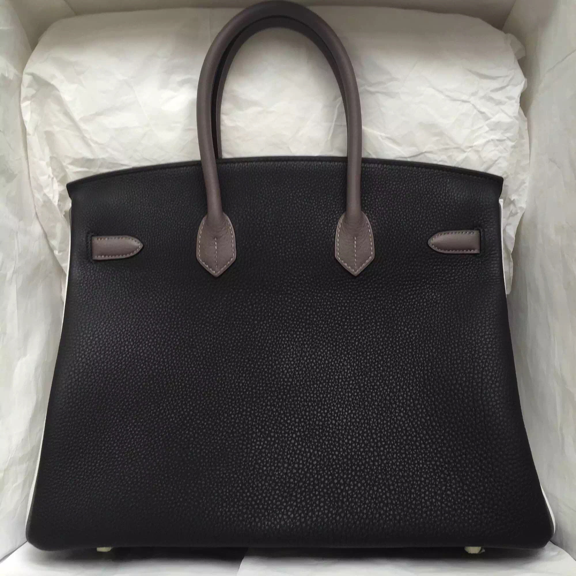 Discount Hermes Black/White/Etain Grey Togo Leather Birkin Bag 30cm Online