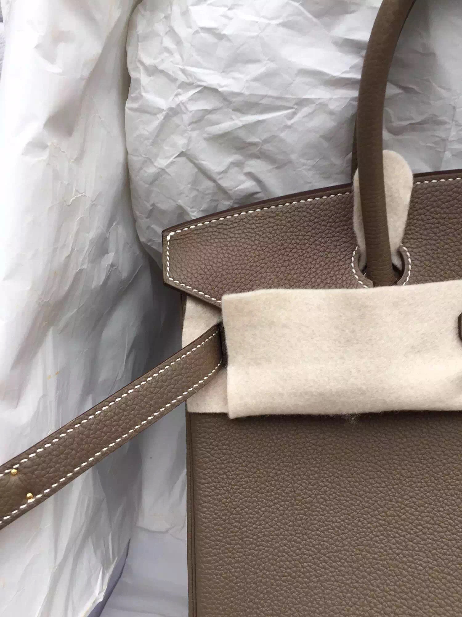 Sale Hermes Birkin Bag Etoupe Grey/Q5 Red Togo Leather Women&#8217;s Tote Handbag