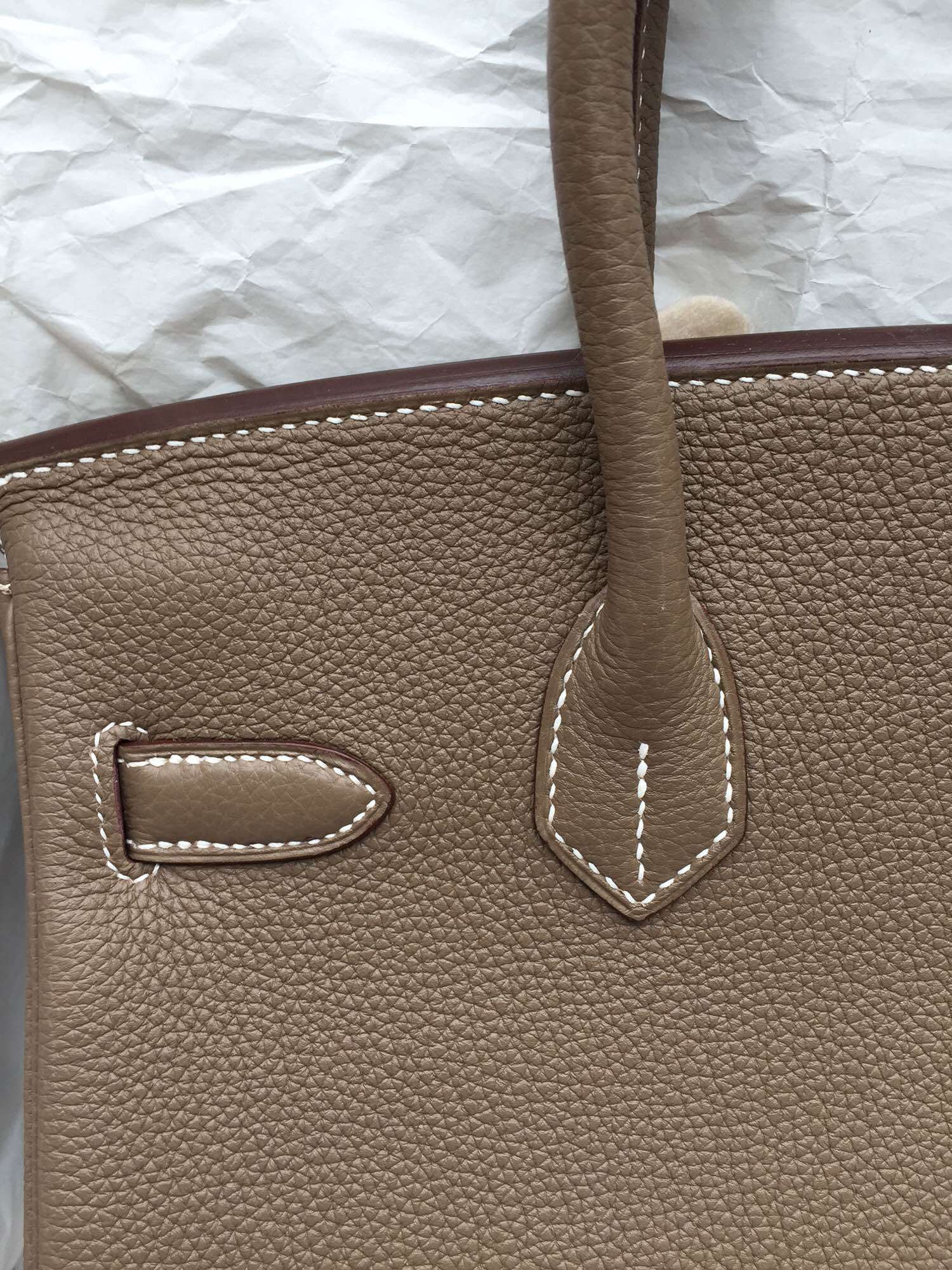 Sale Hermes Birkin Bag Etoupe Grey/Q5 Red Togo Leather Women&#8217;s Tote Handbag