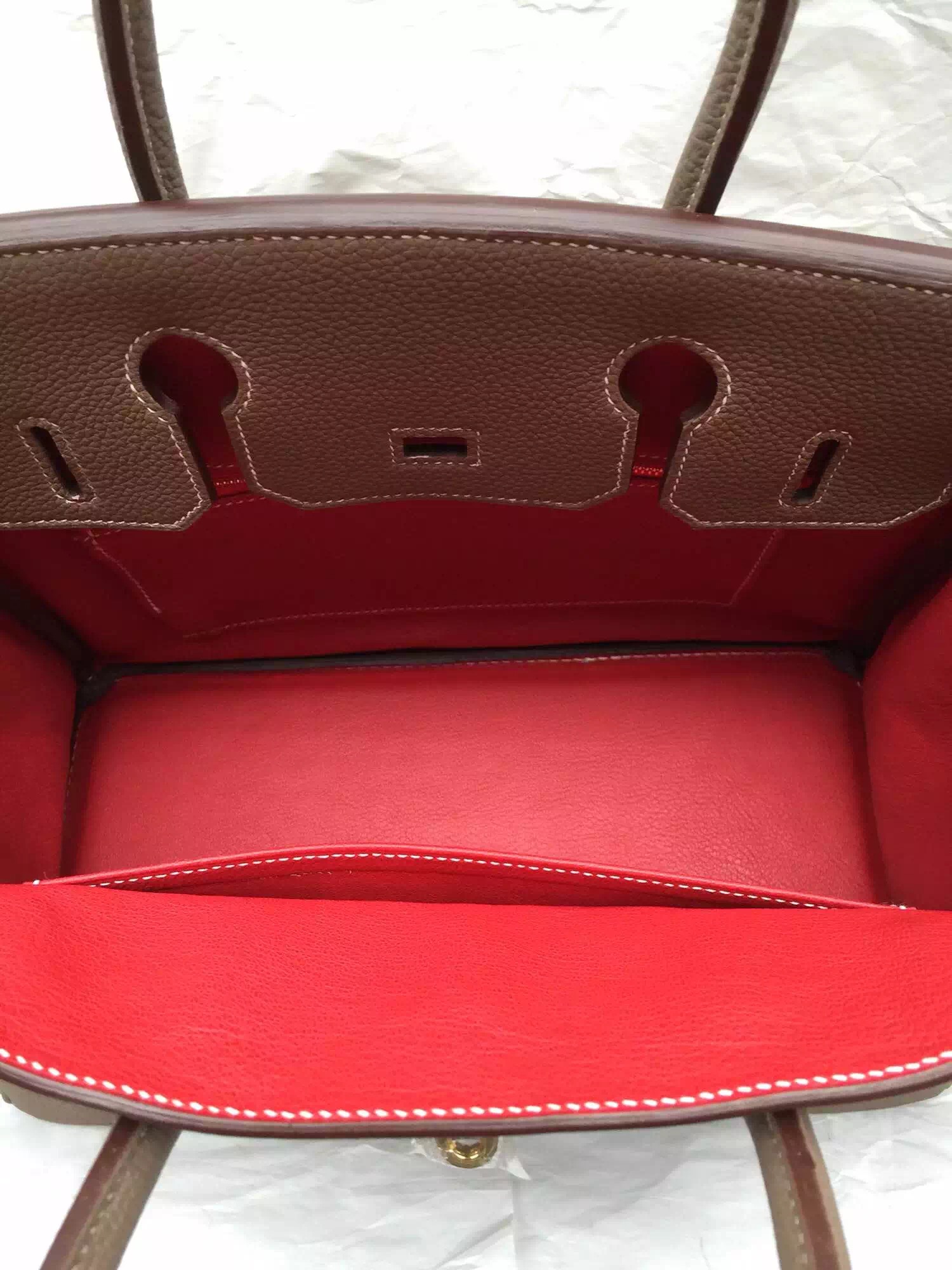 Sale Hermes Birkin Bag Etoupe Grey/Q5 Red Togo Leather Women&#8217;s Tote Handbag