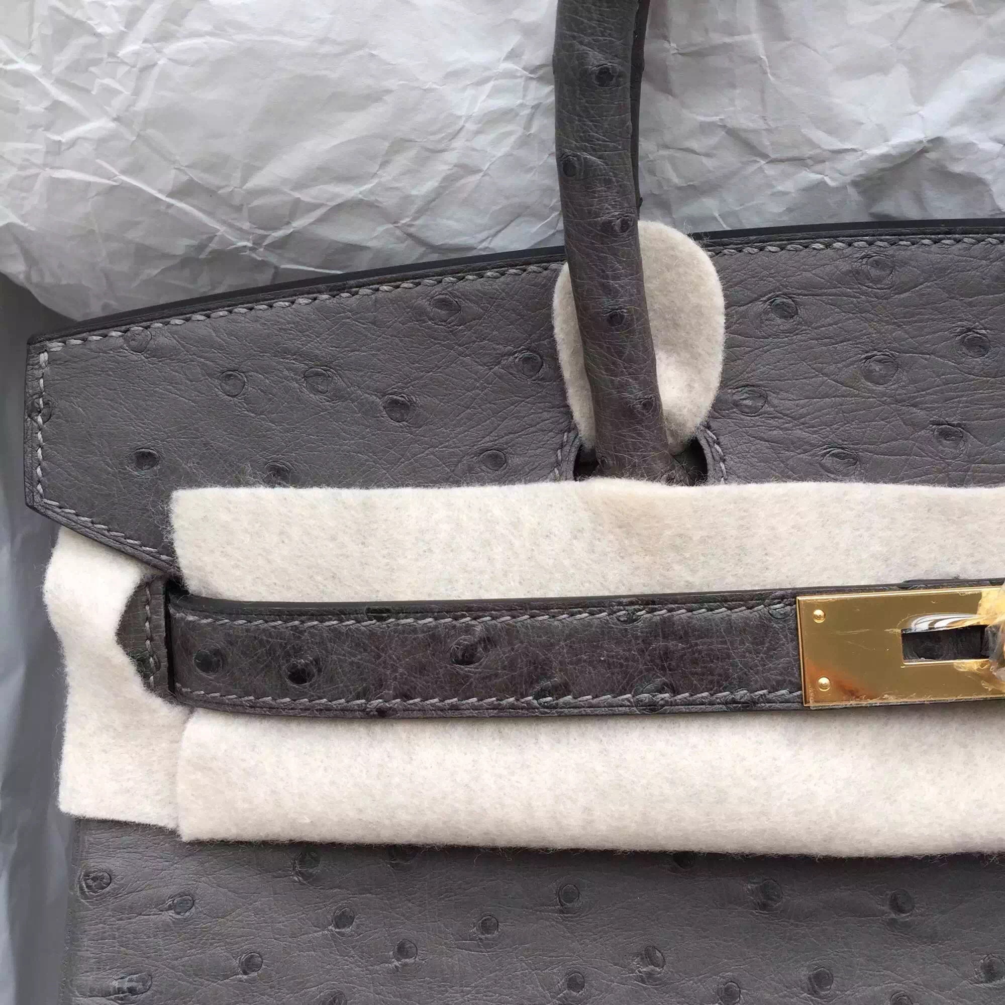 Discount Hermes Birkin 30CM in 8F Etain Grey Ostrich Leather Elegant Ladies&#8217; Tote Bag
