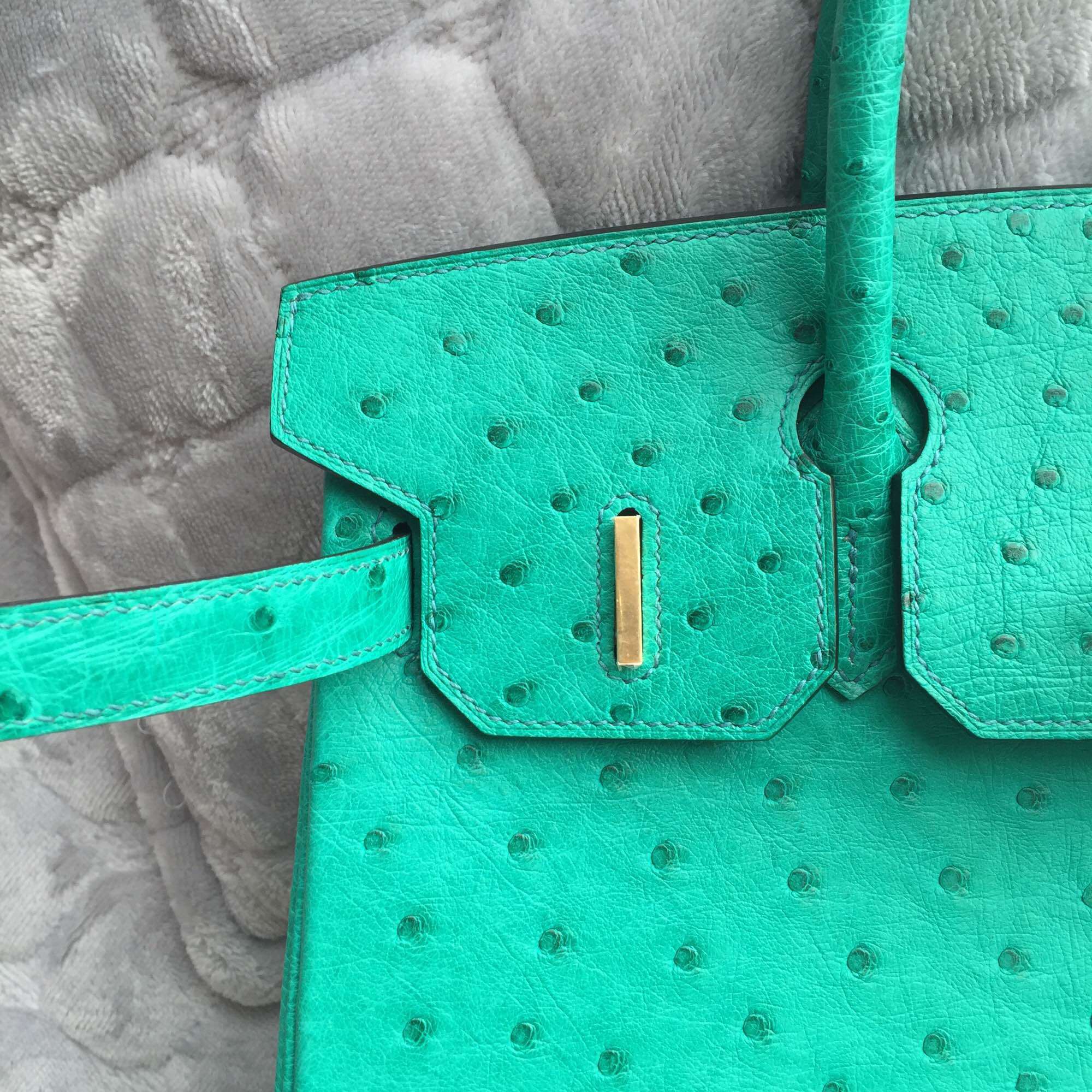 6Q Emerald Green Ostrich Leather Hermes Birkin Bag 30CM Gold Hardware