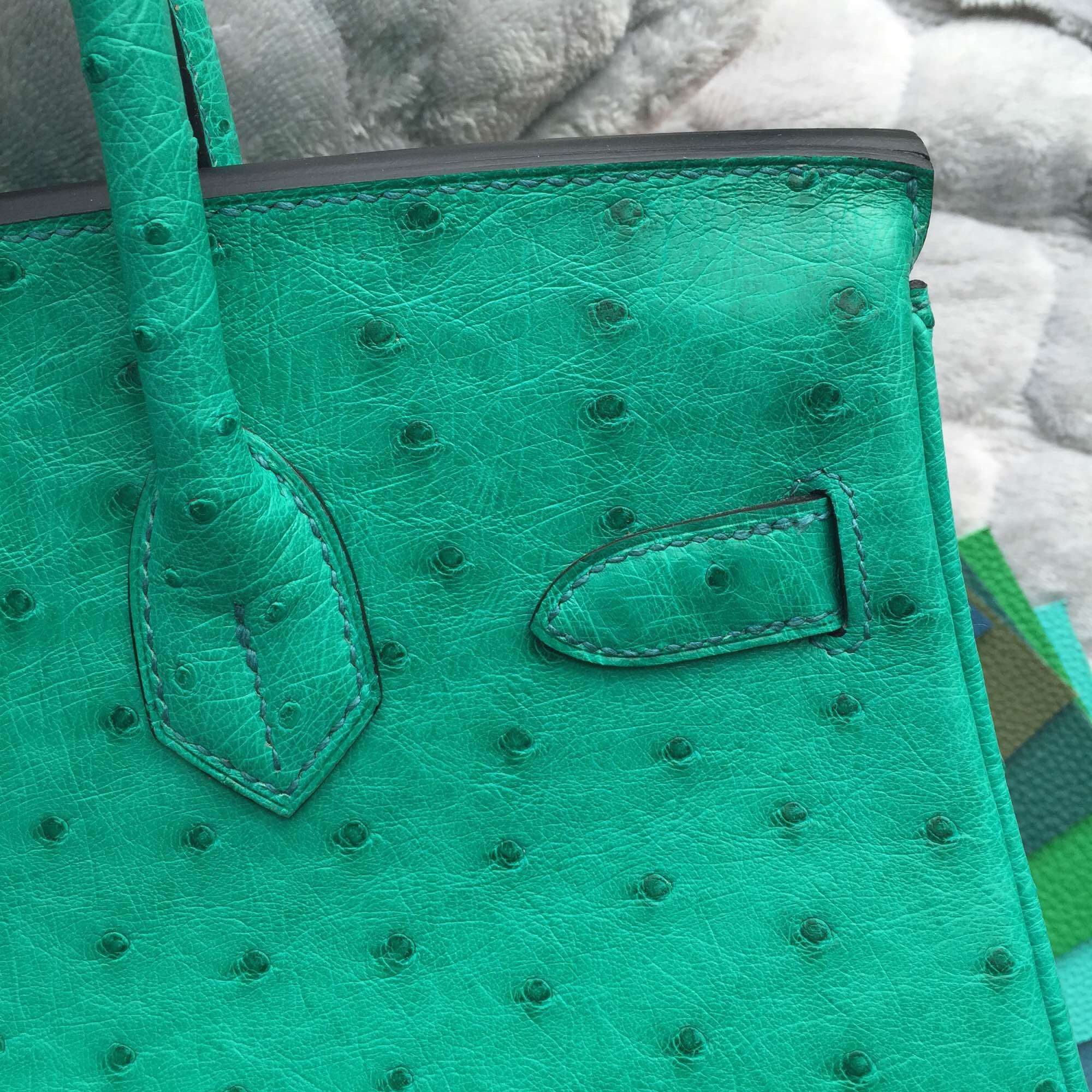 6Q Emerald Green Ostrich Leather Hermes Birkin Bag 30CM Gold Hardware