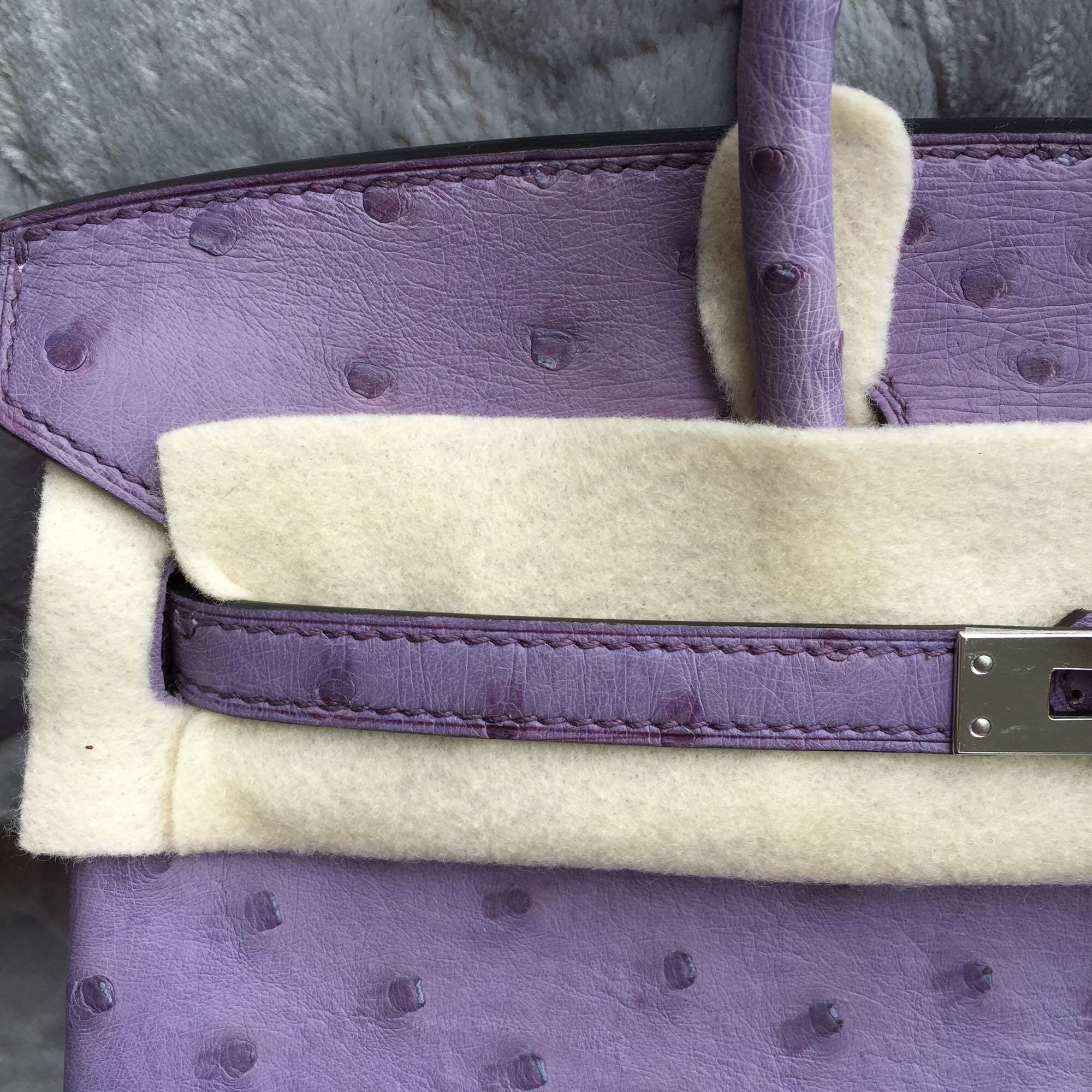 Discount 25CM Hermes Birkin Bag in Light Purple Ostrich Leather Silver Hardware