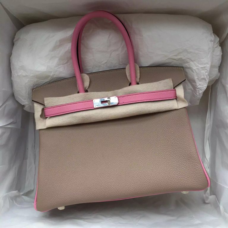 Gris Tourterelle/5P Pink Togo Leather Hermes Birkin  30CM Silver Hardware