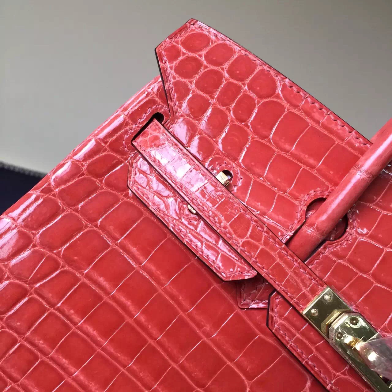 Hermes I5 Flamingo Crocodile Shiny Leather Birkin Bag 25cm