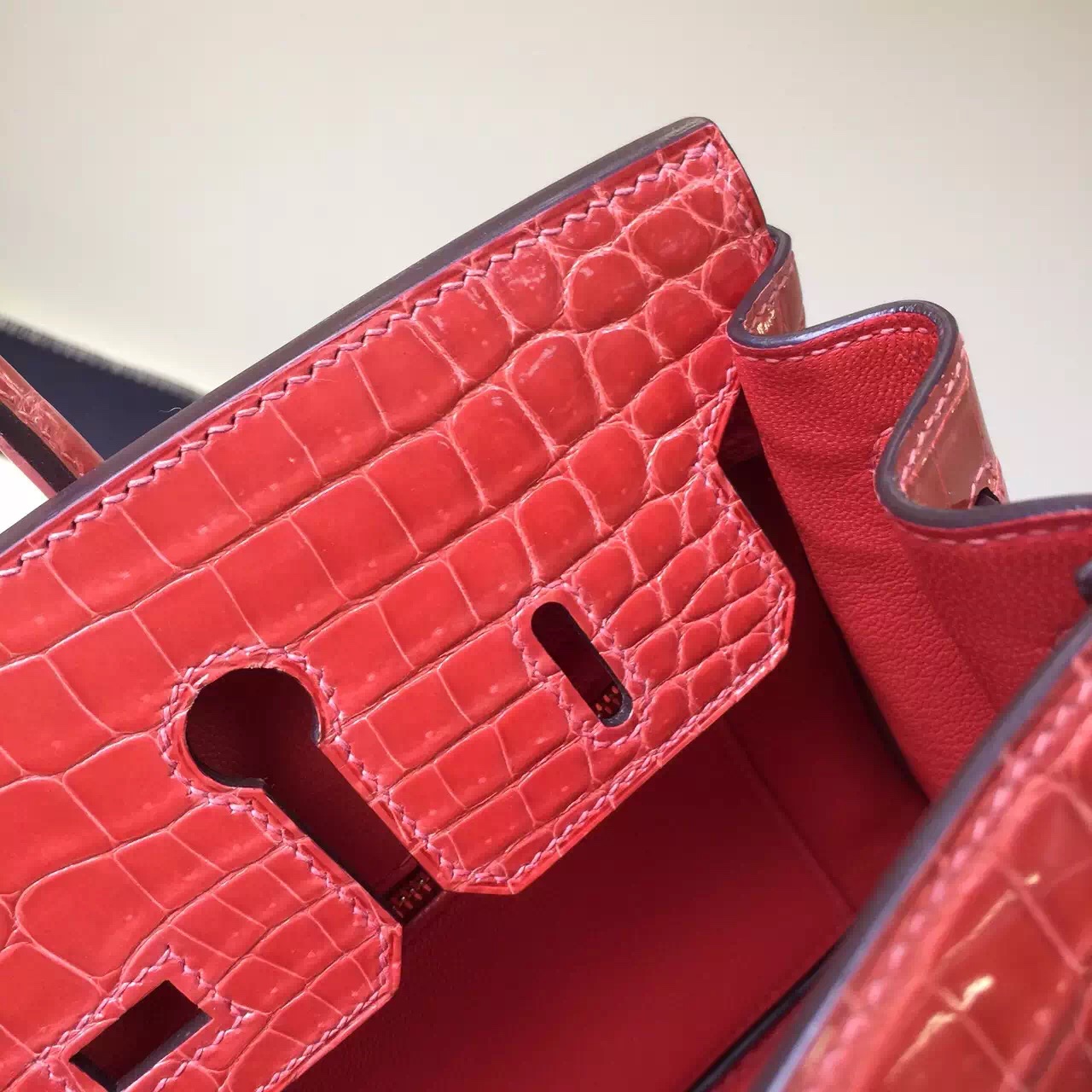 Hermes I5 Flamingo Crocodile Shiny Leather Birkin Bag 25cm
