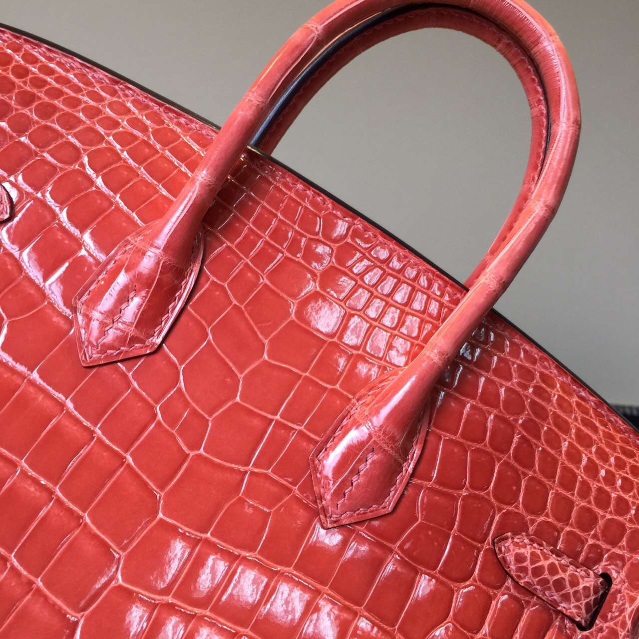 Hermes I5 Flamingo Crocodile Shiny Leather Birkin Bag 25cm
