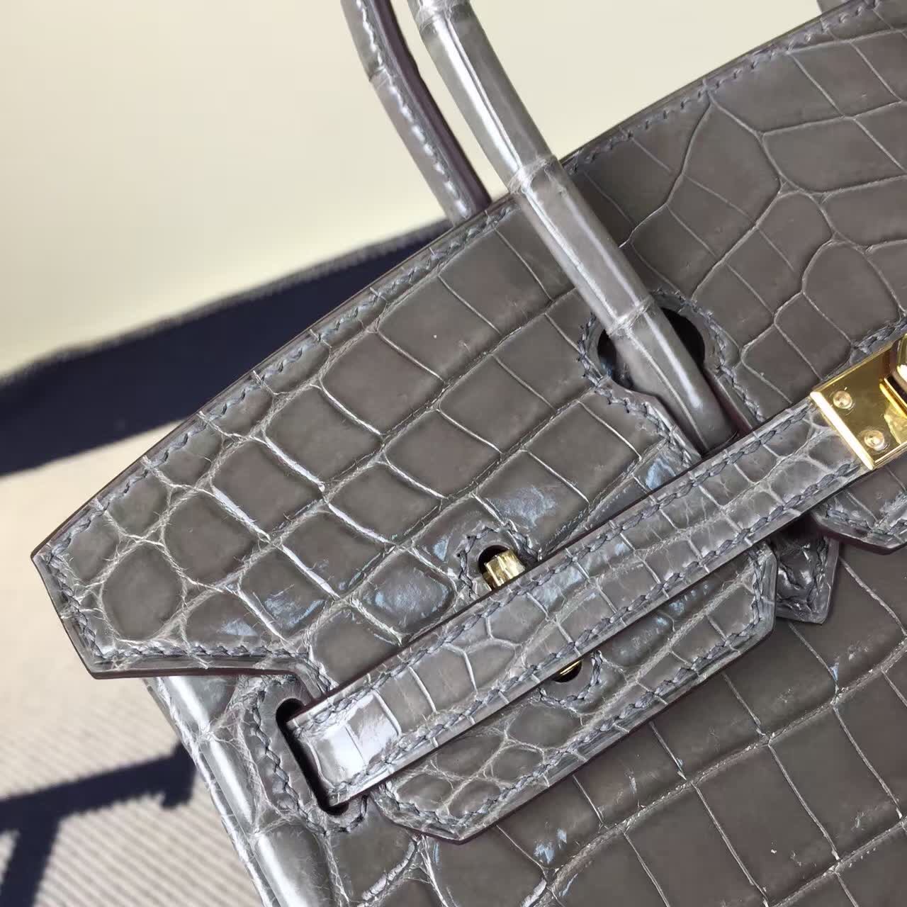 Fashion Hermes CK18 Etoupe Grey Crocodile Shiny Leather Birkin Bag 25cm