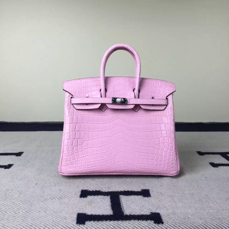 Hermes Light Pink Crocodile Matt Leather Birkin Bag  25cm