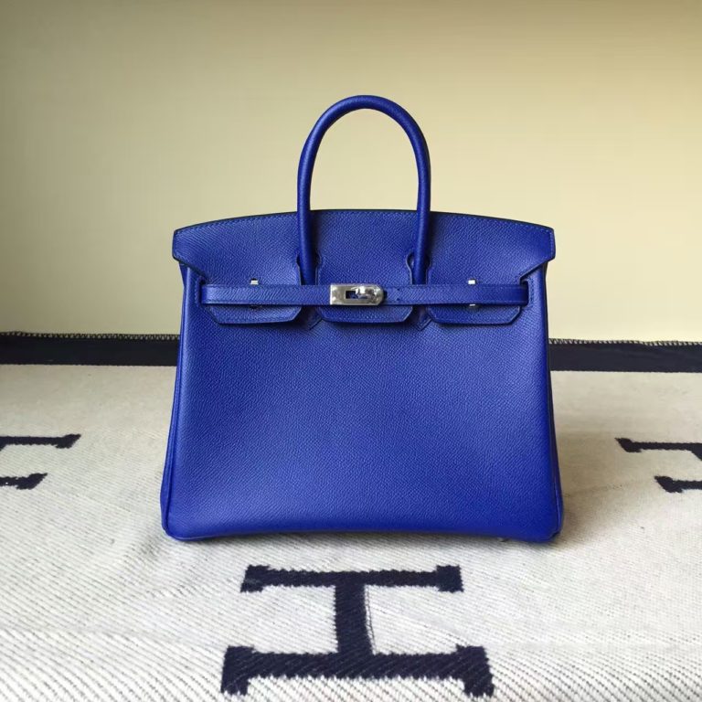 Hermes 7T Blue Electric Epsom Calfskin Leather Birkin Bag  25cm