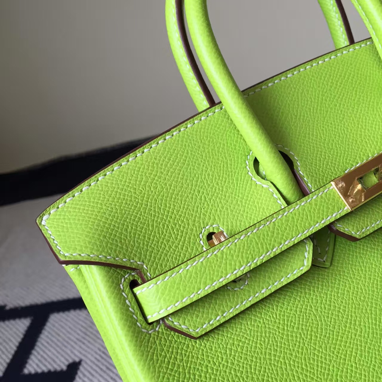 Hand Stitching Hermes Epsom Leather Birkin Bag 25cm in 6R Kiwi Green
