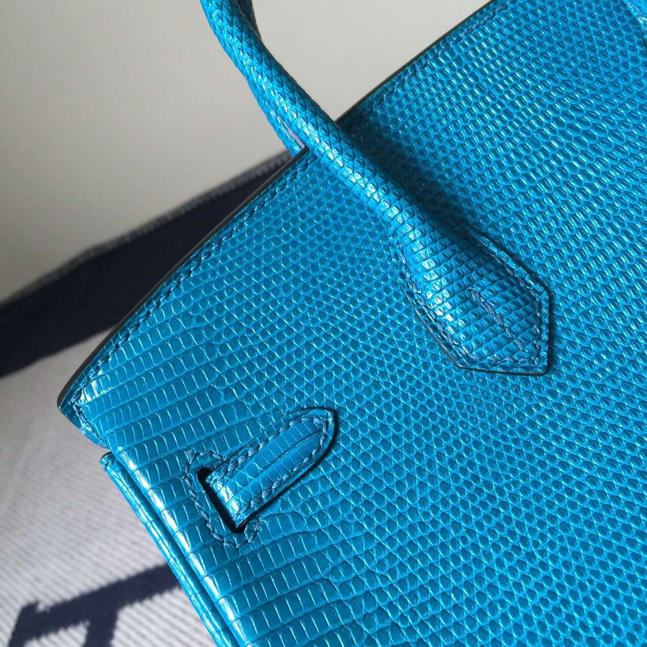 Sale Hermes 7W Blue Izmir Lizard Skin Leather Birkin Bag 25cm