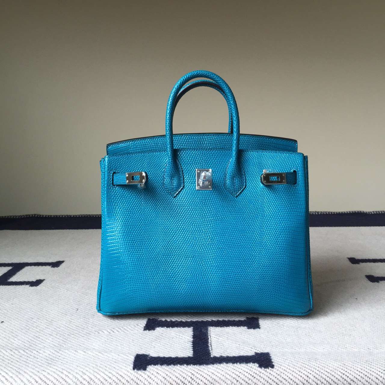 Sale Hermes 7W Blue Izmir Lizard Skin Leather Birkin Bag 25cm