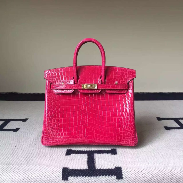 Hermes Pink Crocodile Shiny Leather Birkin Bag  25cm