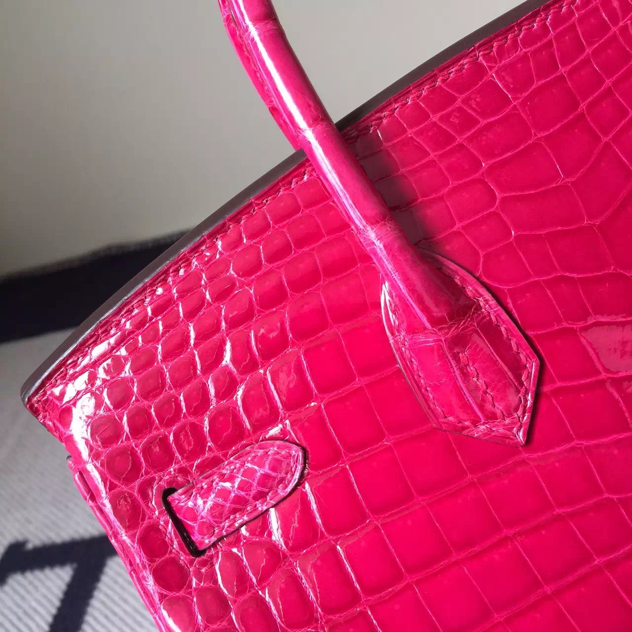 Sale Hermes Hot Pink Crocodile Shiny Leather Birkin Bag 25cm