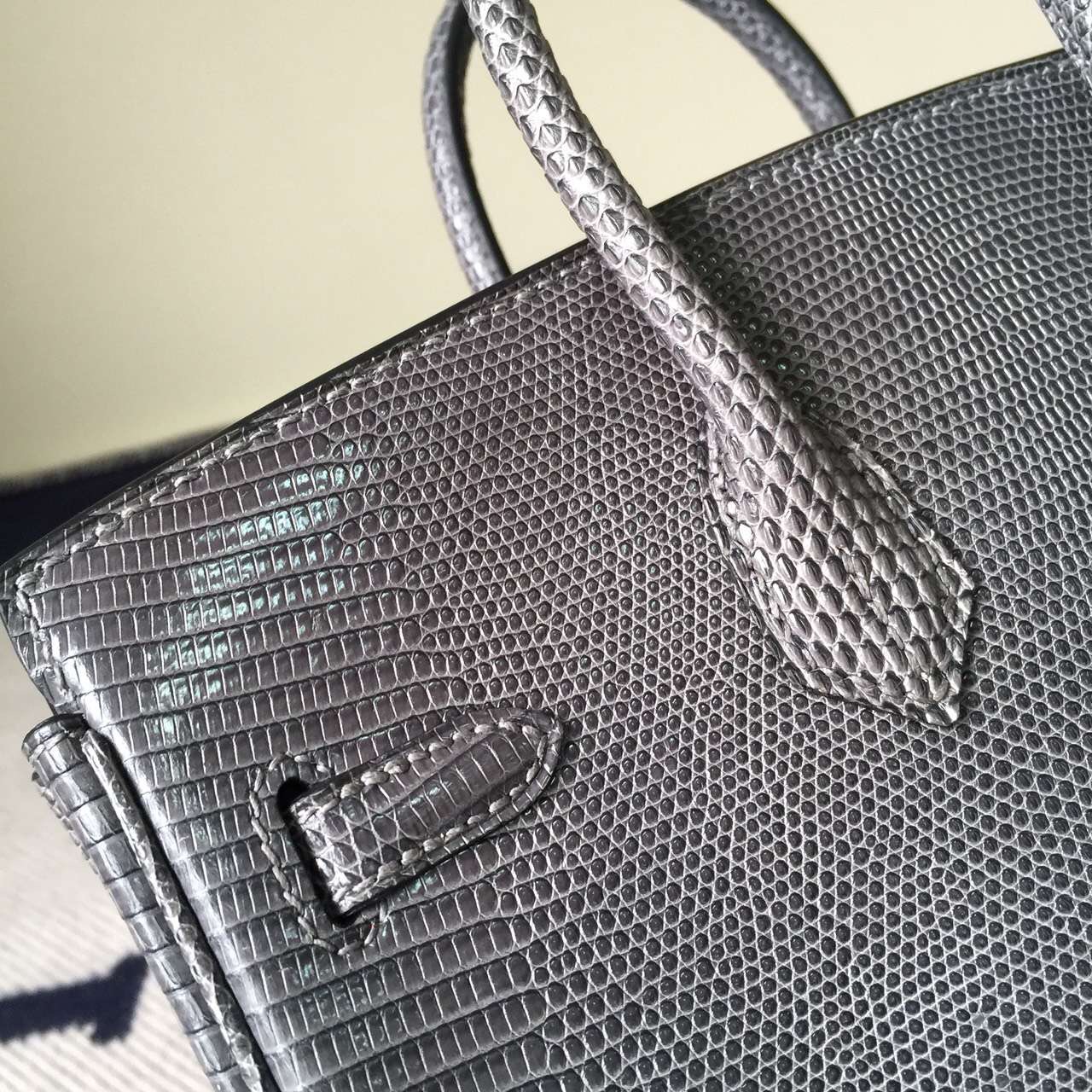 Hand Stitching Hermes Lizard Leather Birkin25cm Bag in Galaxy Grey
