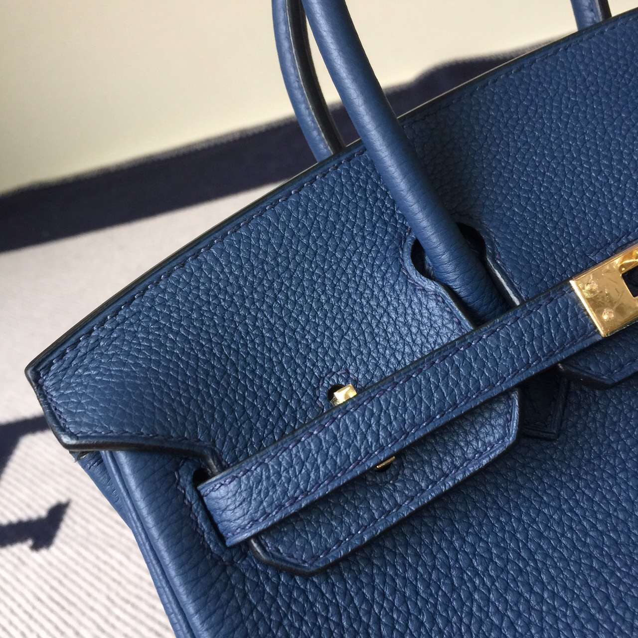 Discount Hermes Togo Calfskin Leather Birkin25cm Bag in Blue Duck