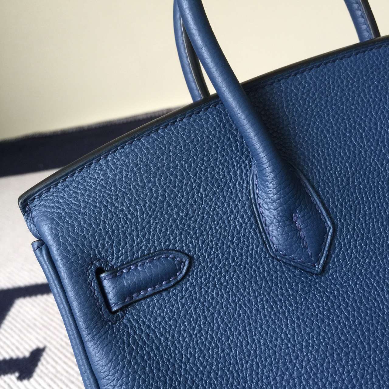 Discount Hermes Togo Calfskin Leather Birkin25cm Bag in Blue Duck
