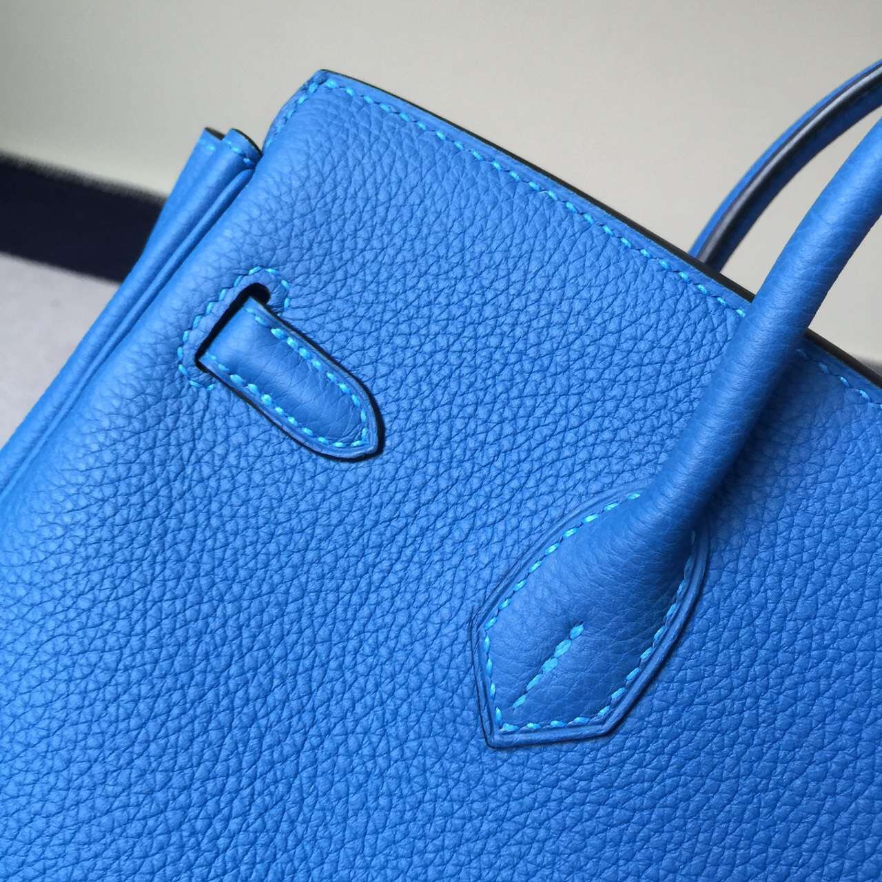 Hand Stitching Hermes Birkin25cm 7Q Mykono Blue Togo Leather Handbag
