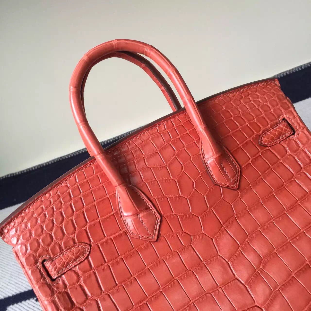 New Arrival Hermes Salmon Red Crocodile Matt Leather Birkin Bag 25cm