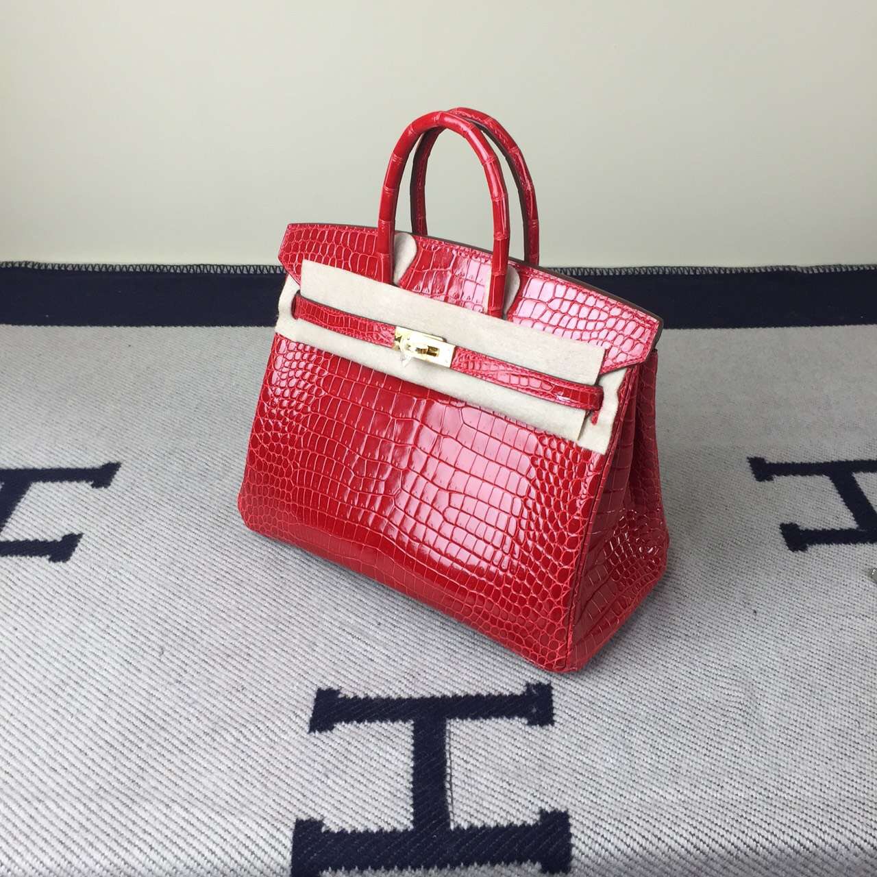 Hot Sale Hermes Crocodile Shiny Leather Birkin25cm in Braise Red