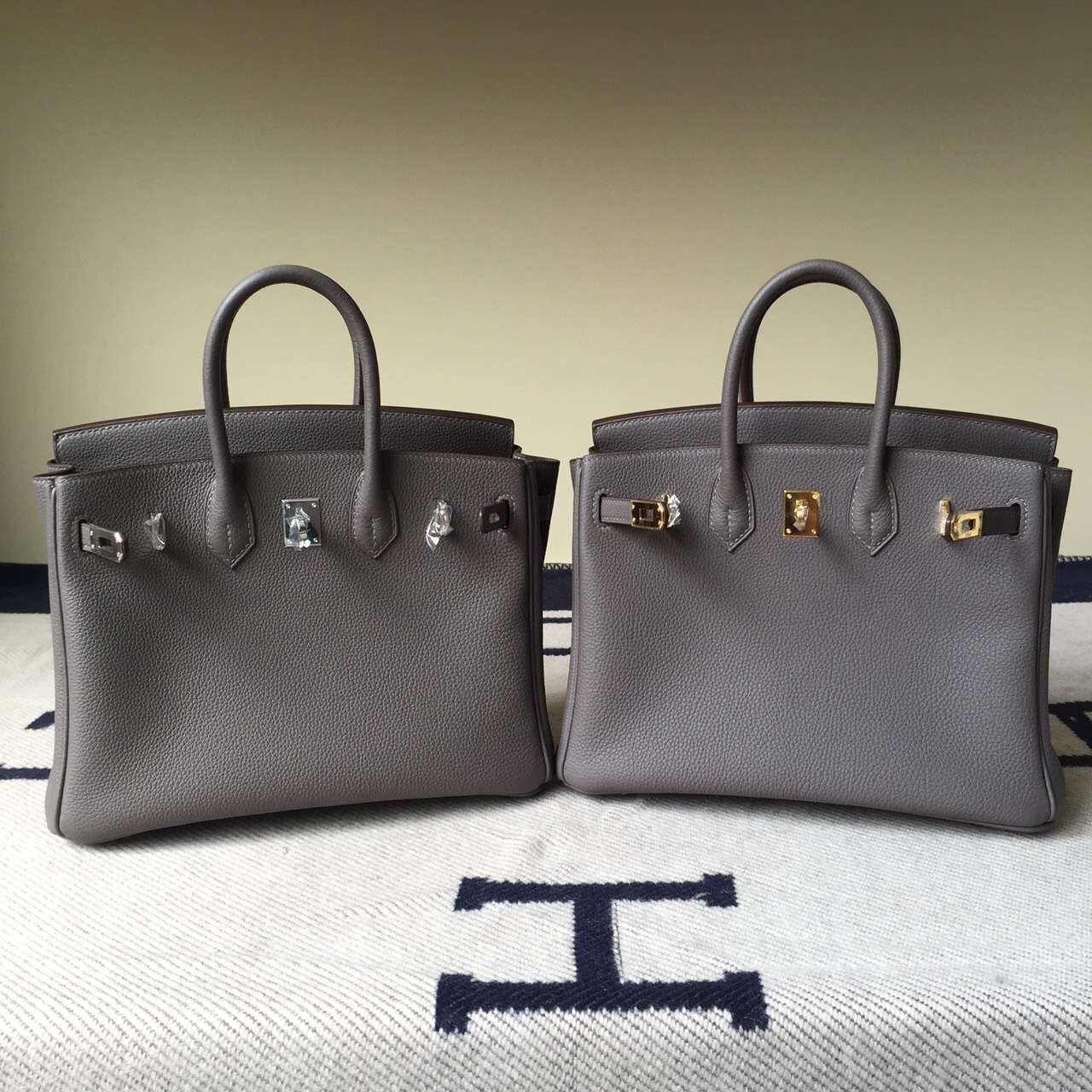Discount Hermes 8F Etain Grey Togo Calf Leather Birkin Bag 25cm