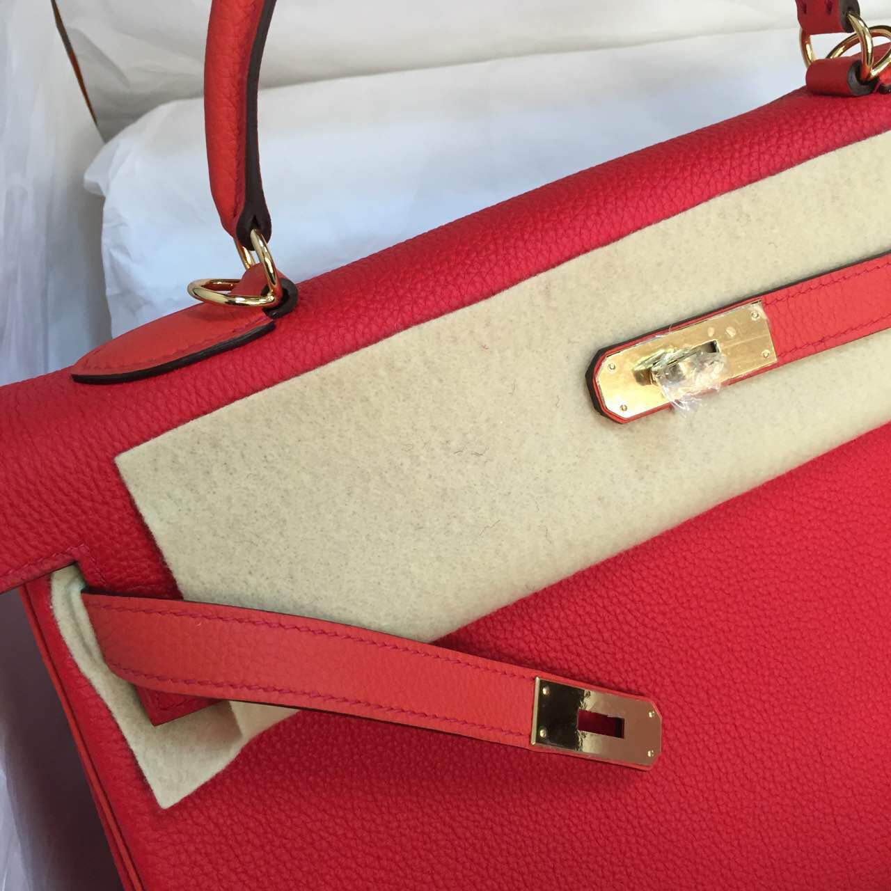 Cheap Hermes Kelly Bag35cm Retourne Q5 Candy Red &#038; 9T Flame Red Togo Calfskin Leather Handbag