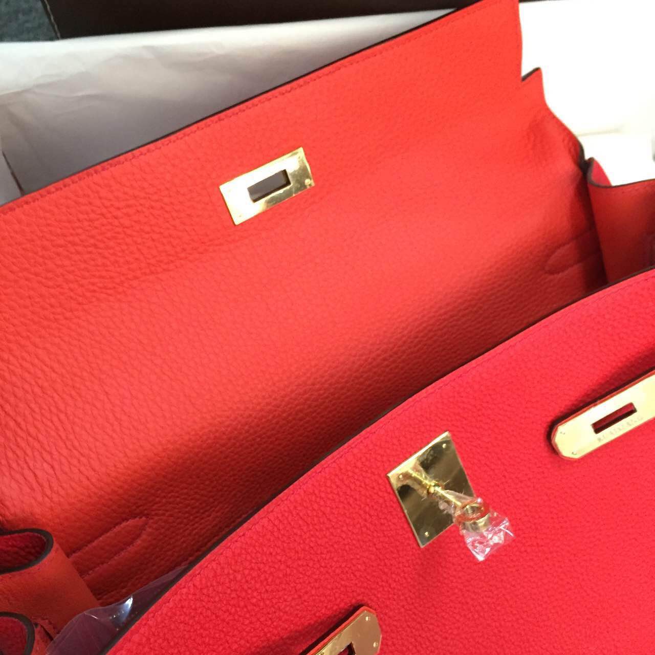 Cheap Hermes Kelly Bag35cm Retourne Q5 Candy Red &#038; 9T Flame Red Togo Calfskin Leather Handbag