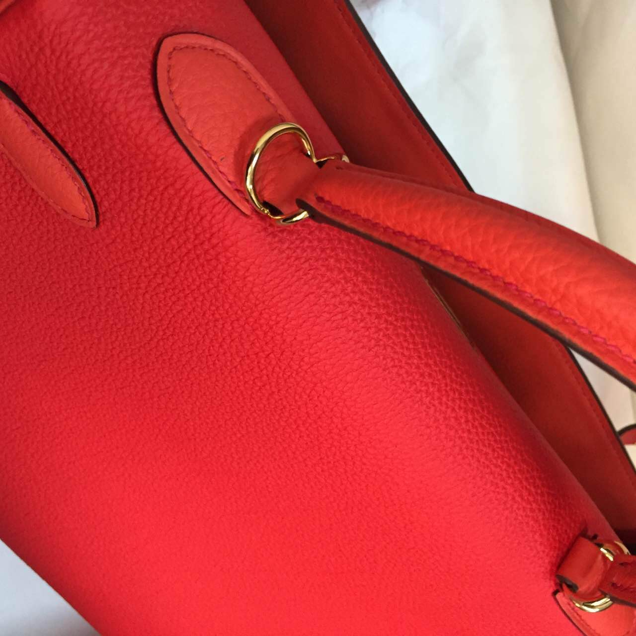 Cheap Hermes Kelly Bag35cm Retourne Q5 Candy Red & 9T Flame Red Togo Calfskin Leather Handbag