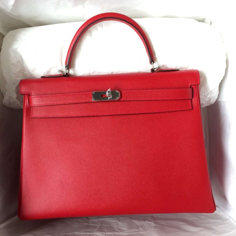Hermes Q5 Chinese Red Kelly Bag  35cm Retourne Epsom Leather Tote Bag