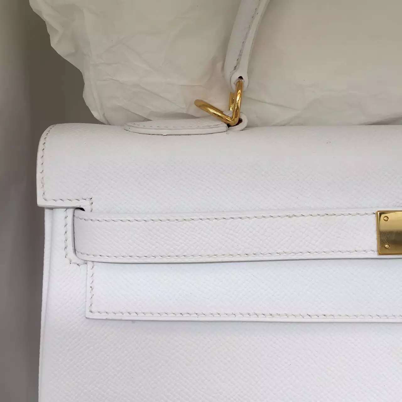 Hermes White Epsom Calfskin Leather Kelly Bag 35CM Retourne Gold Hardware