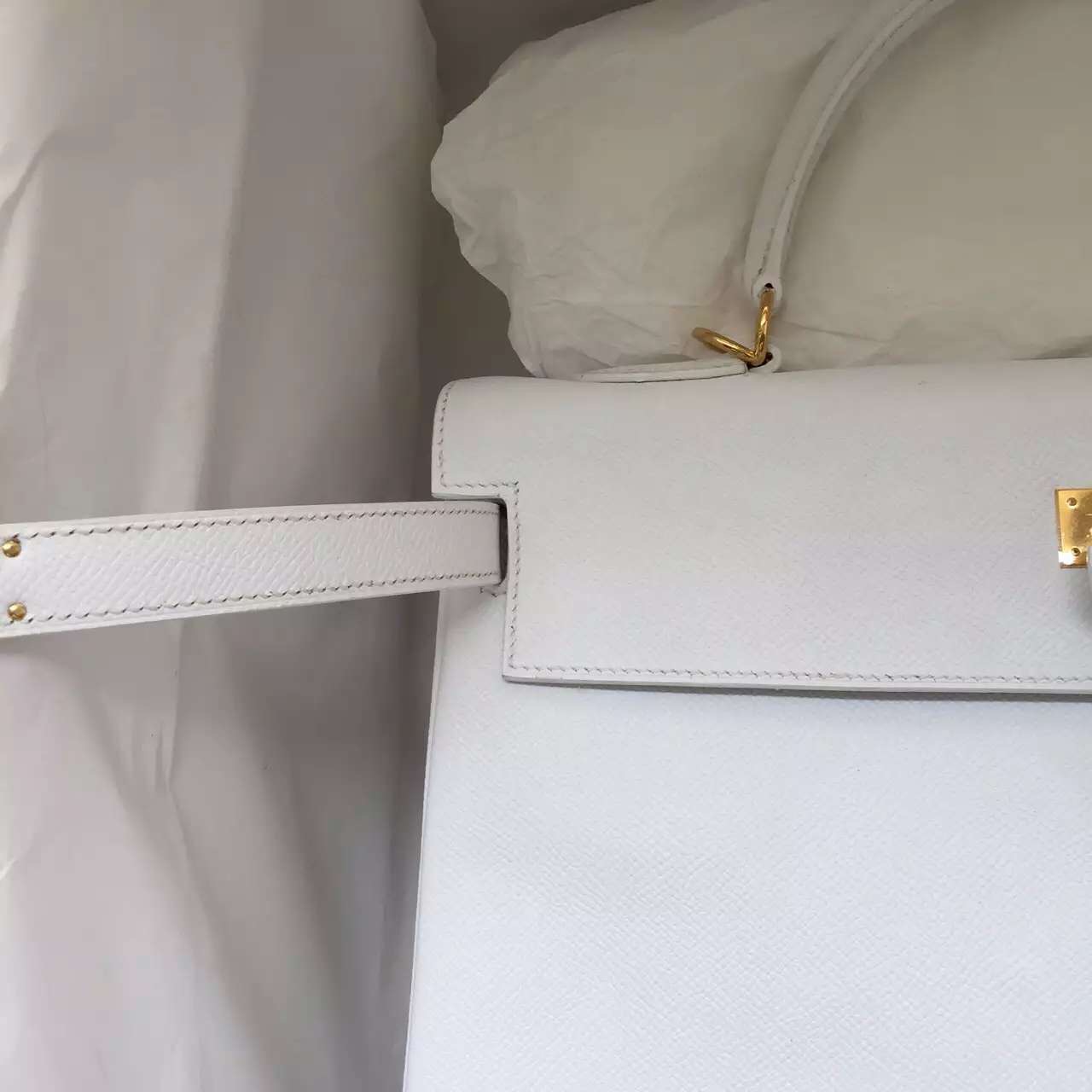 Hermes White Epsom Calfskin Leather Kelly Bag 35CM Retourne Gold Hardware