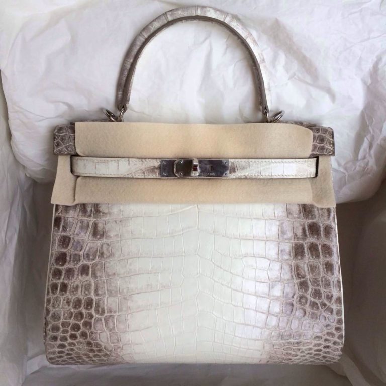 Vogue Himalaya Crocodile Skin Hermes Kelly 28 Bag Sellier Silver Hardware
