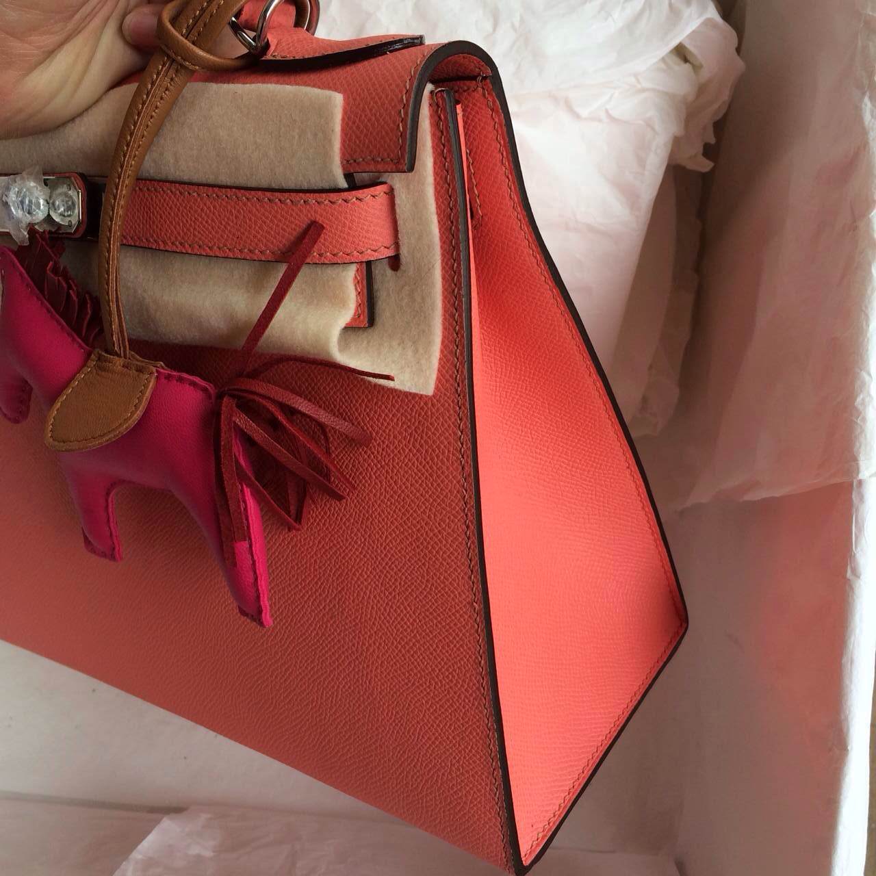 Hermes Kelly Bag Sellier 28cm i5 Flamingo Color France Epsom Leather
