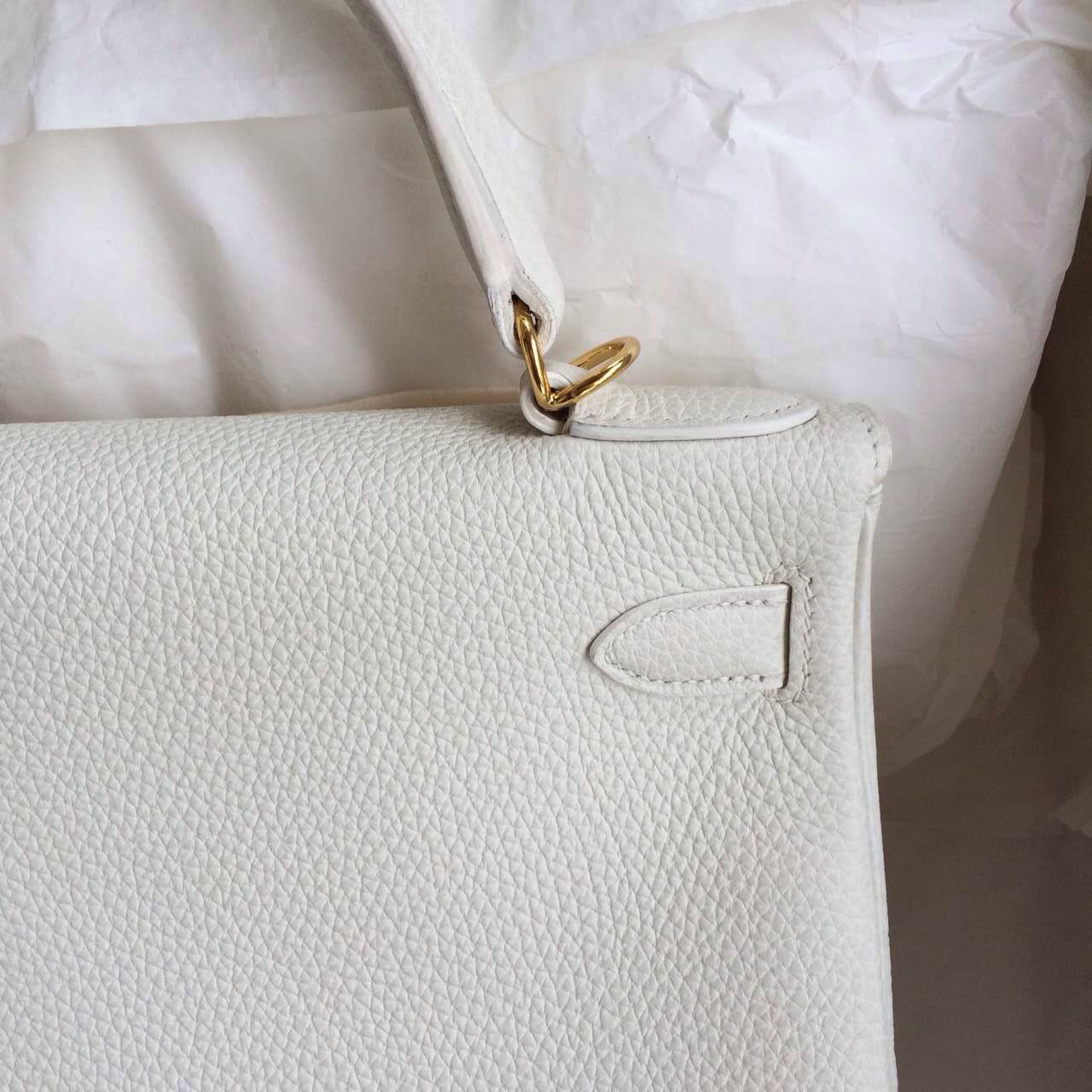 Hand Stitching Kelly Bag Retourne France Togo Calf Leather White Color