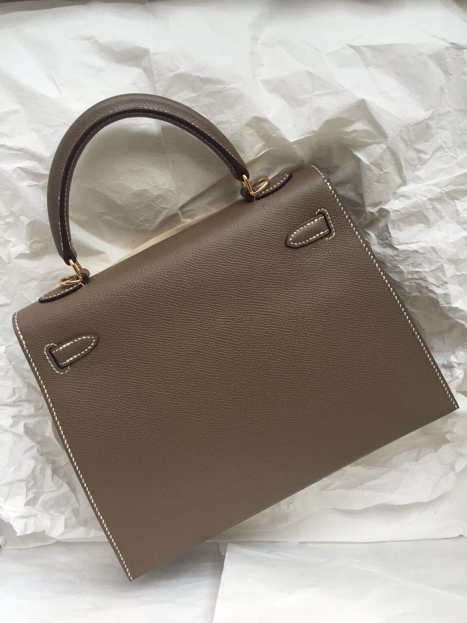 Discount Hermes Kelly Bag Sellier in Etoupe Grey Epsom Leather 25cm