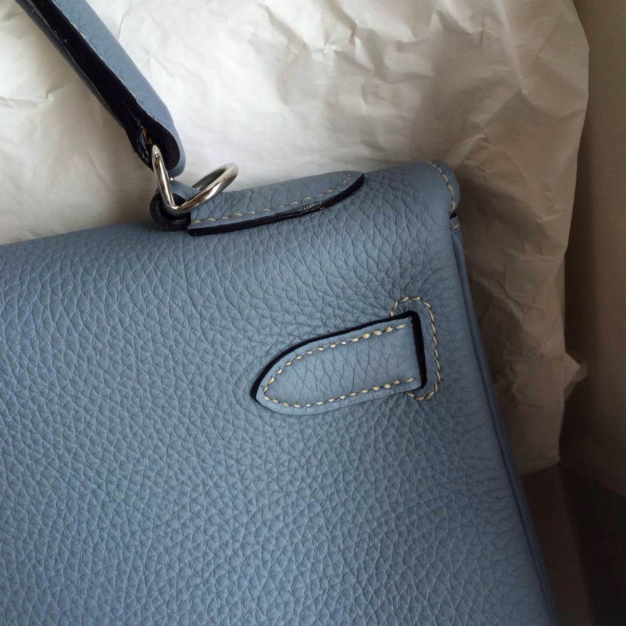 Hermes Birkin Bag 32cm Retourne J7 Blue Lin Togo Leather Silver Hardware
