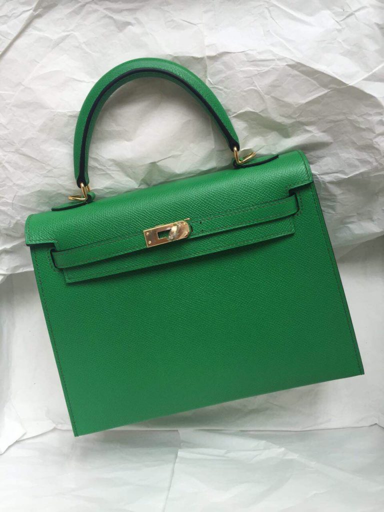 Hermes Kelly Bag Sellier Epsom Calf Leather 1K Bamboo Green  25cm
