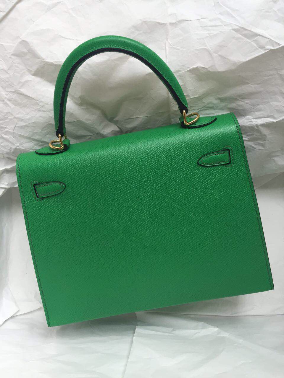 Wholesale Hermes Kelly Bag Sellier Epsom Calf Leather 1K Bamboo Green 25cm