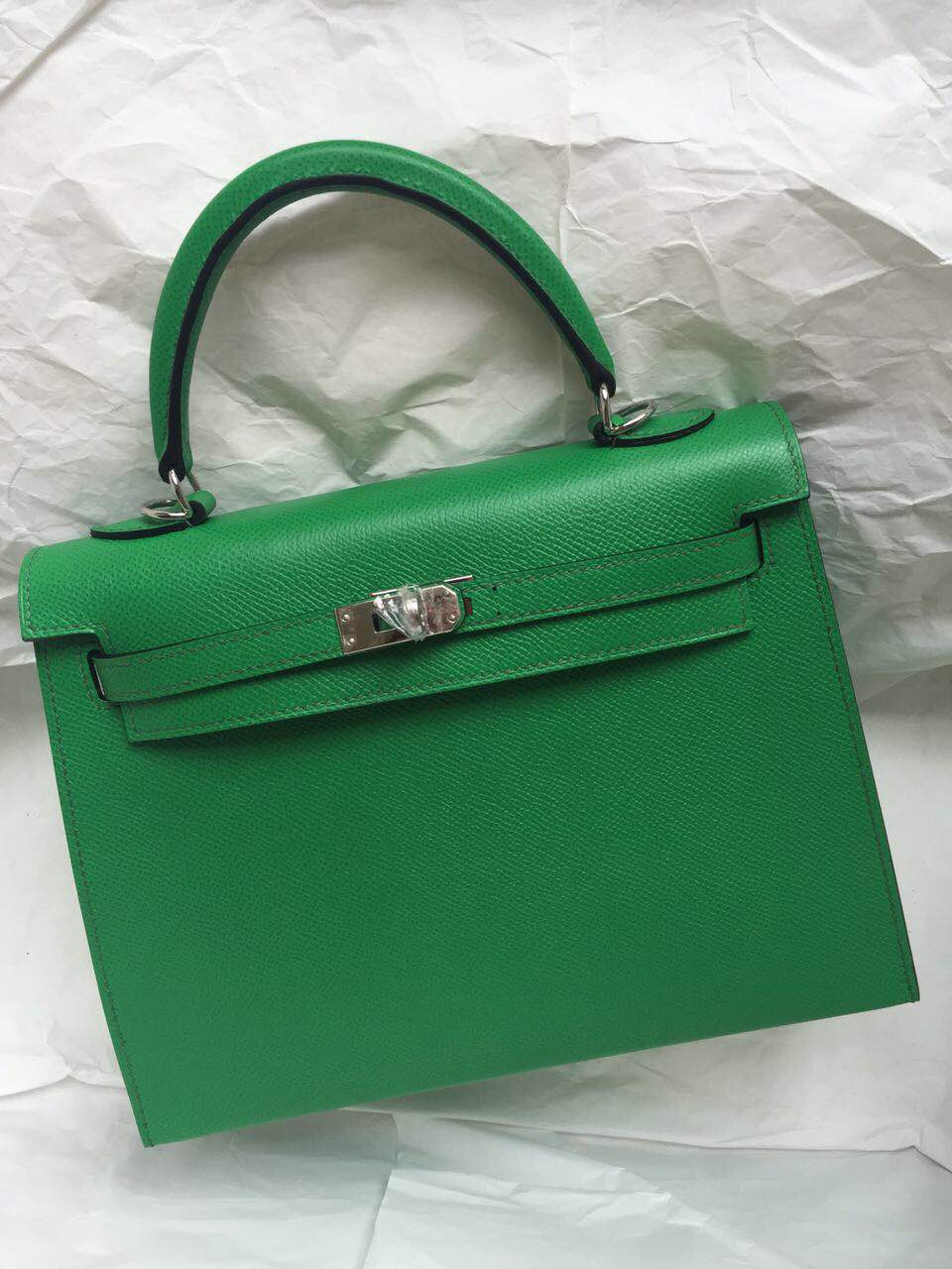 Wholesale Hermes Kelly Bag Sellier Epsom Calf Leather 1K Bamboo Green 25cm