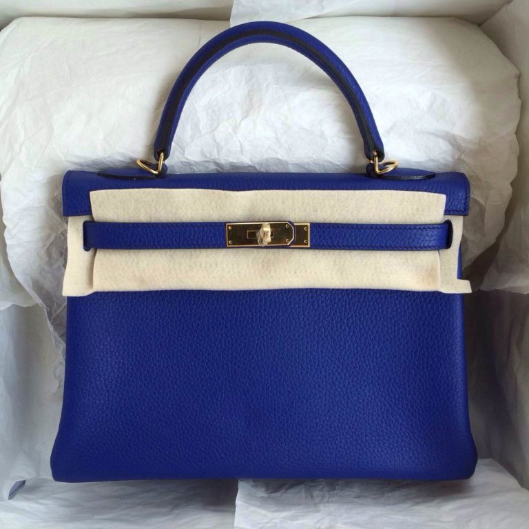 7T Blue Electric France Togo Calf Leather Kelly Bag Retourne  32cm