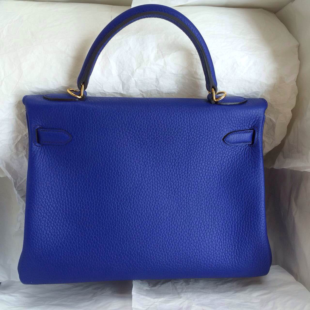 7T Blue Electric France Togo Calf Leather Kelly Bag Retourne 32cm