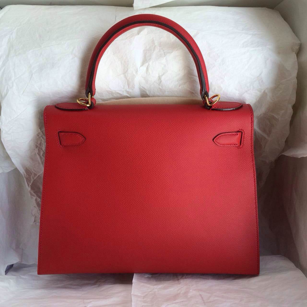 Hand Stitching Q5 Candy Red Epsom Leather Kelly Bag28cm Sellier Gold Hardware