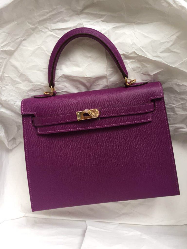 Hermes P9 Anemone Purple Epsom Leather Kelly Bag 25cm Sellier Womens Handbag