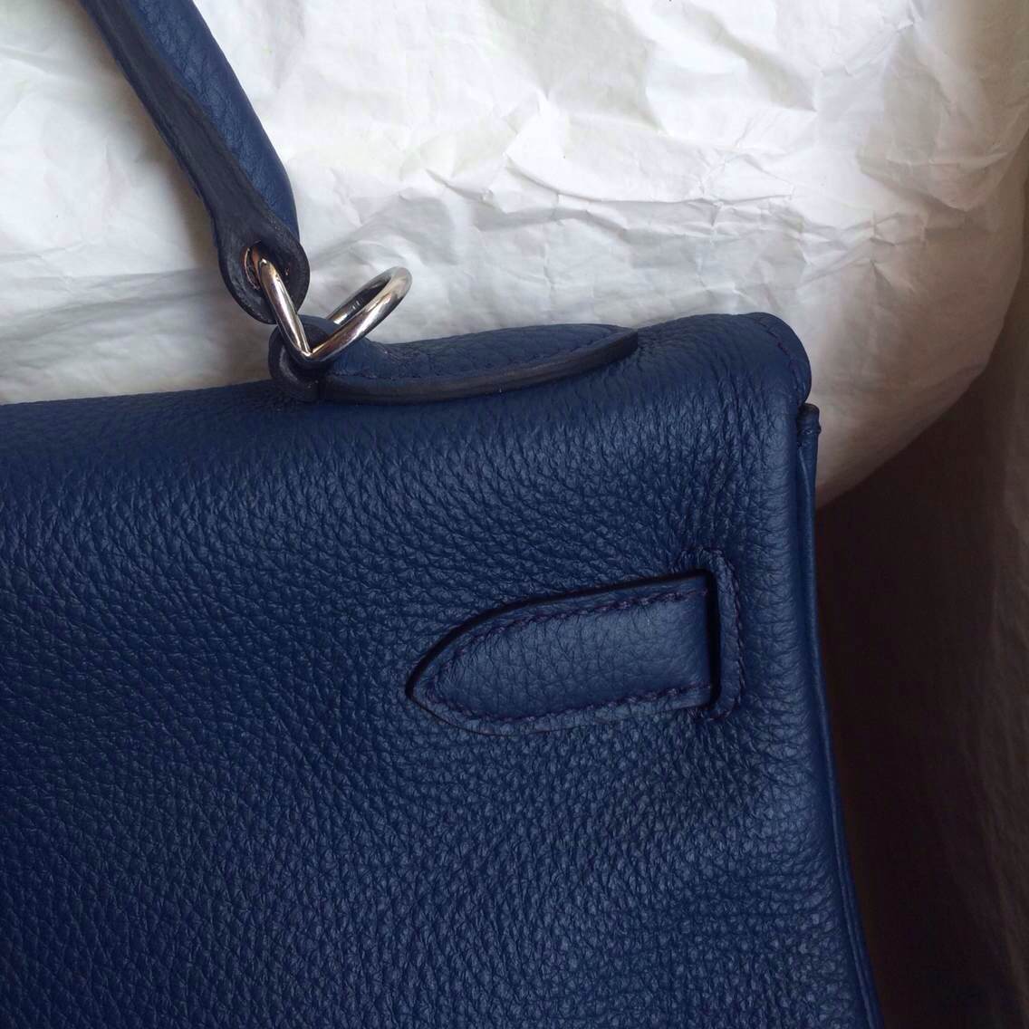 7K Blue Saphir France Togo Leather Hermes Kelly Bag 32cm Retourne